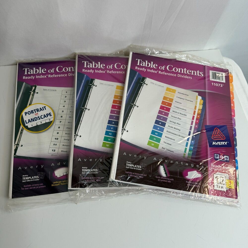 Avery Ready Index 12 Tab Dividers 11073 11078 3 Packs 9 Sets Multicolor White